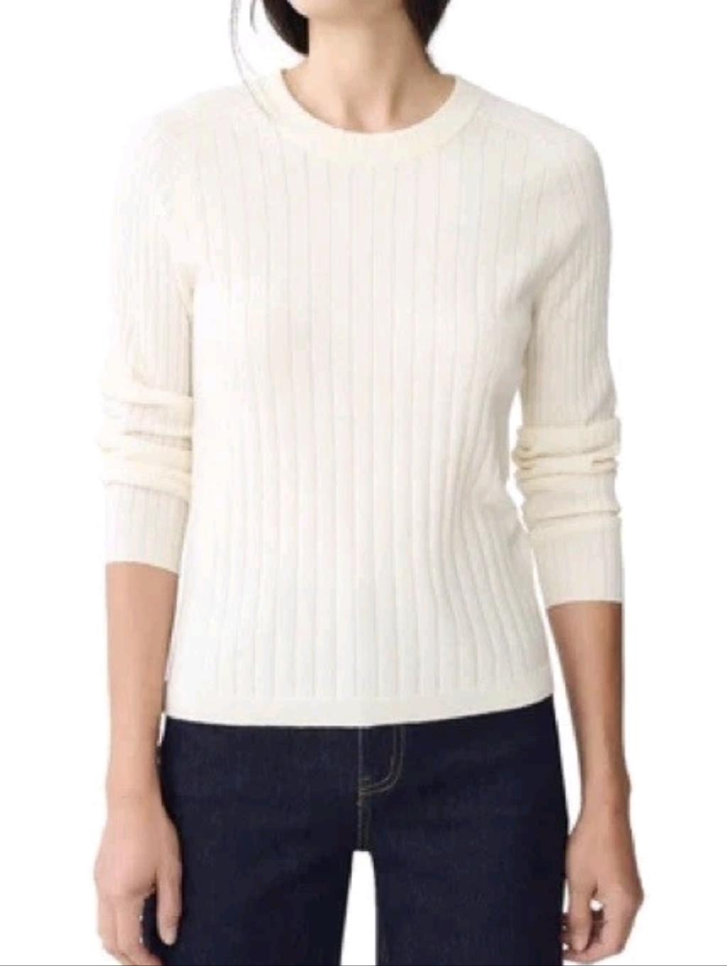 J. Mclaughlin Ivory Anika Ribbed Wool Cashmere Sweater Top Sz L Preppy Neutral